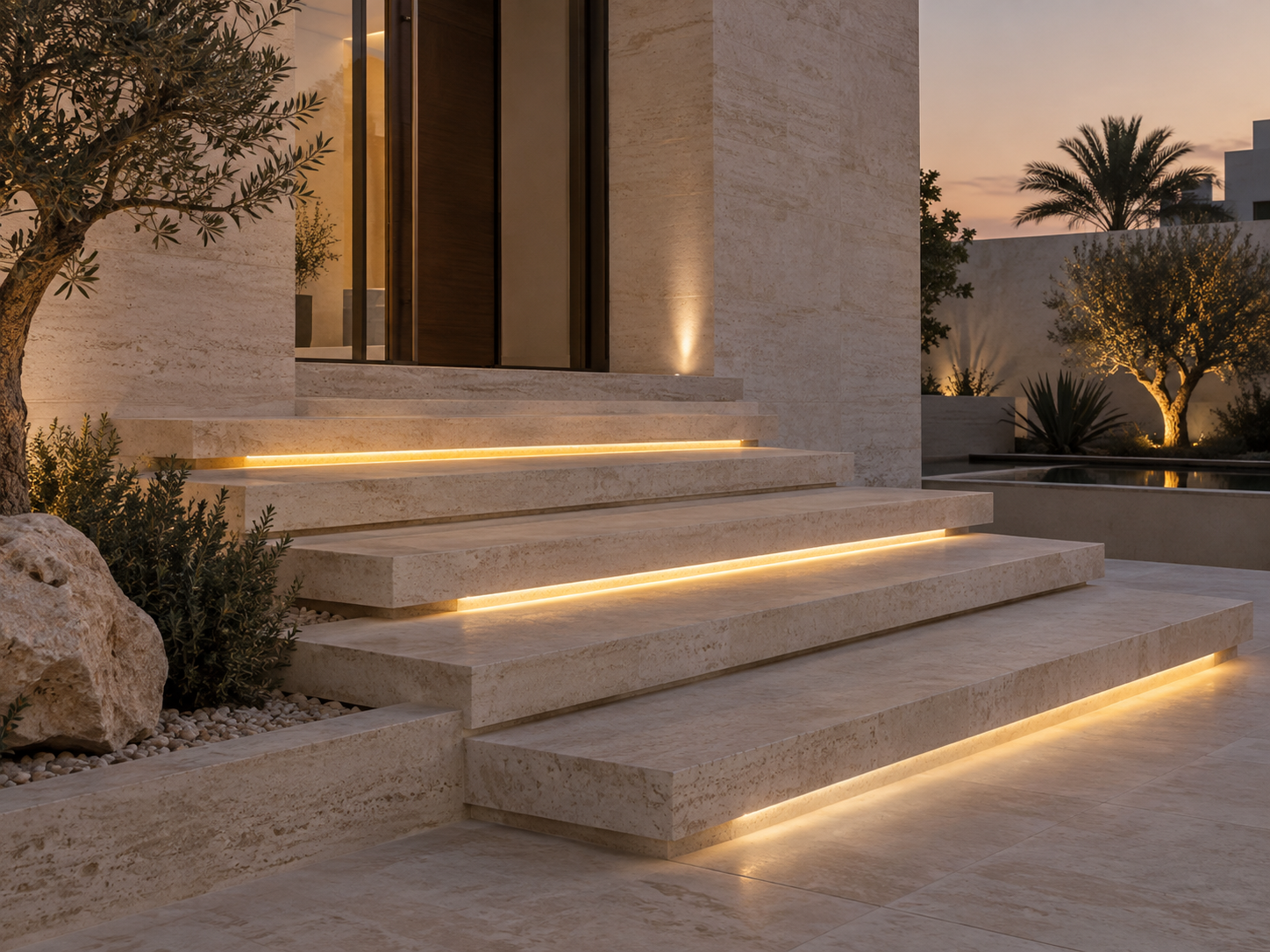 Illuminated villa steps