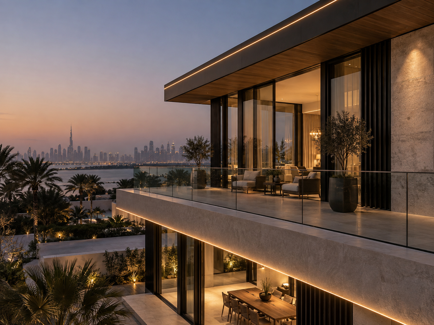 Illuminated balcony terrace