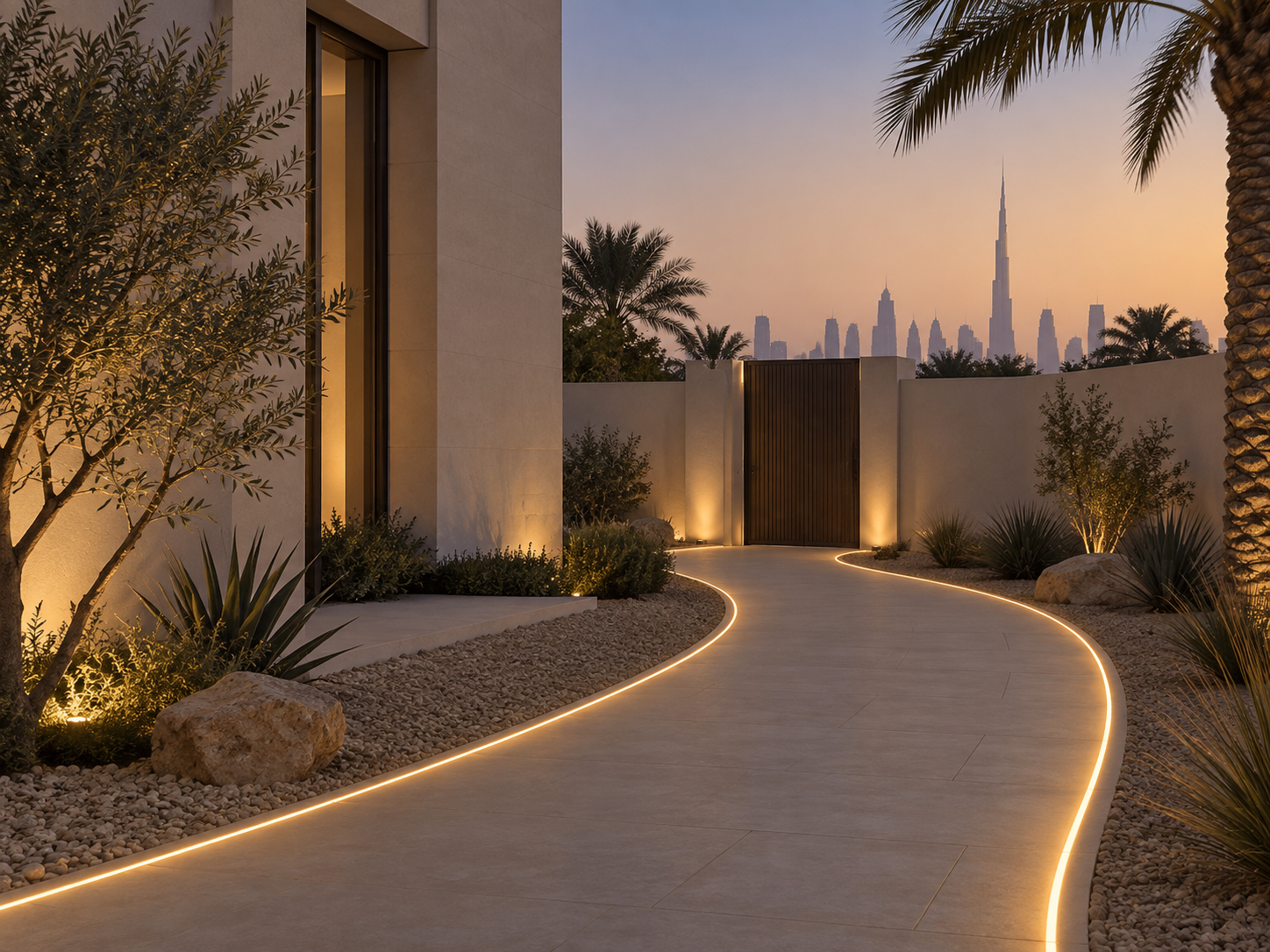 Curved villa pathway lighting