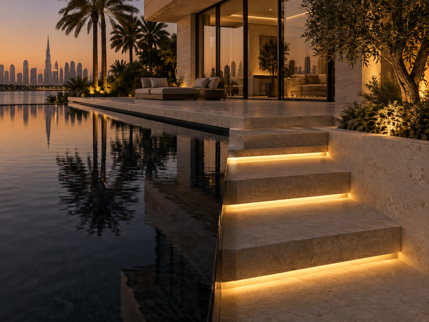 Illuminated pool steps