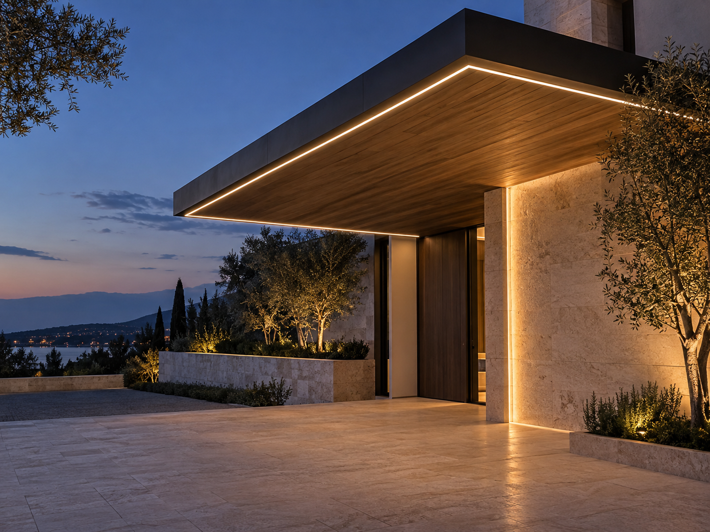 Villa entrance canopy lighting
