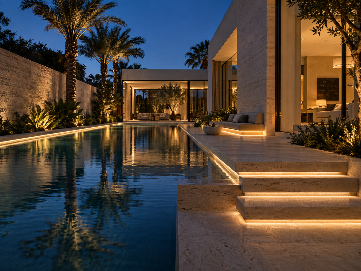 Villa courtyard pool lighting
