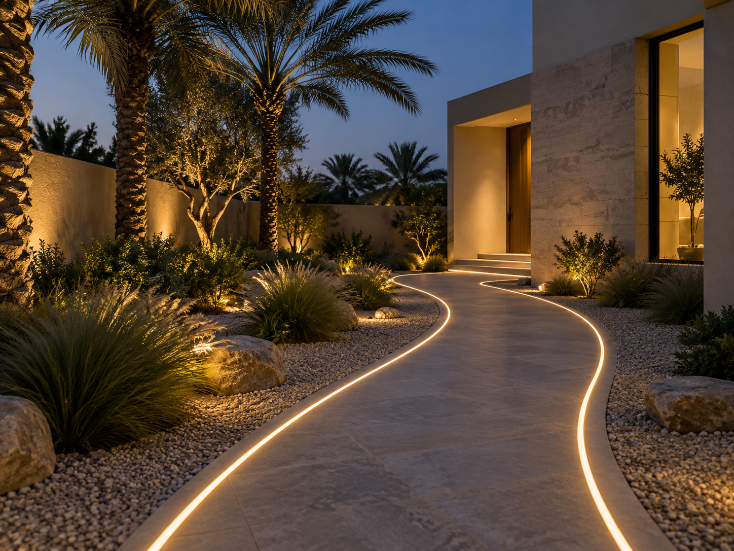 Curved garden pathway lighting