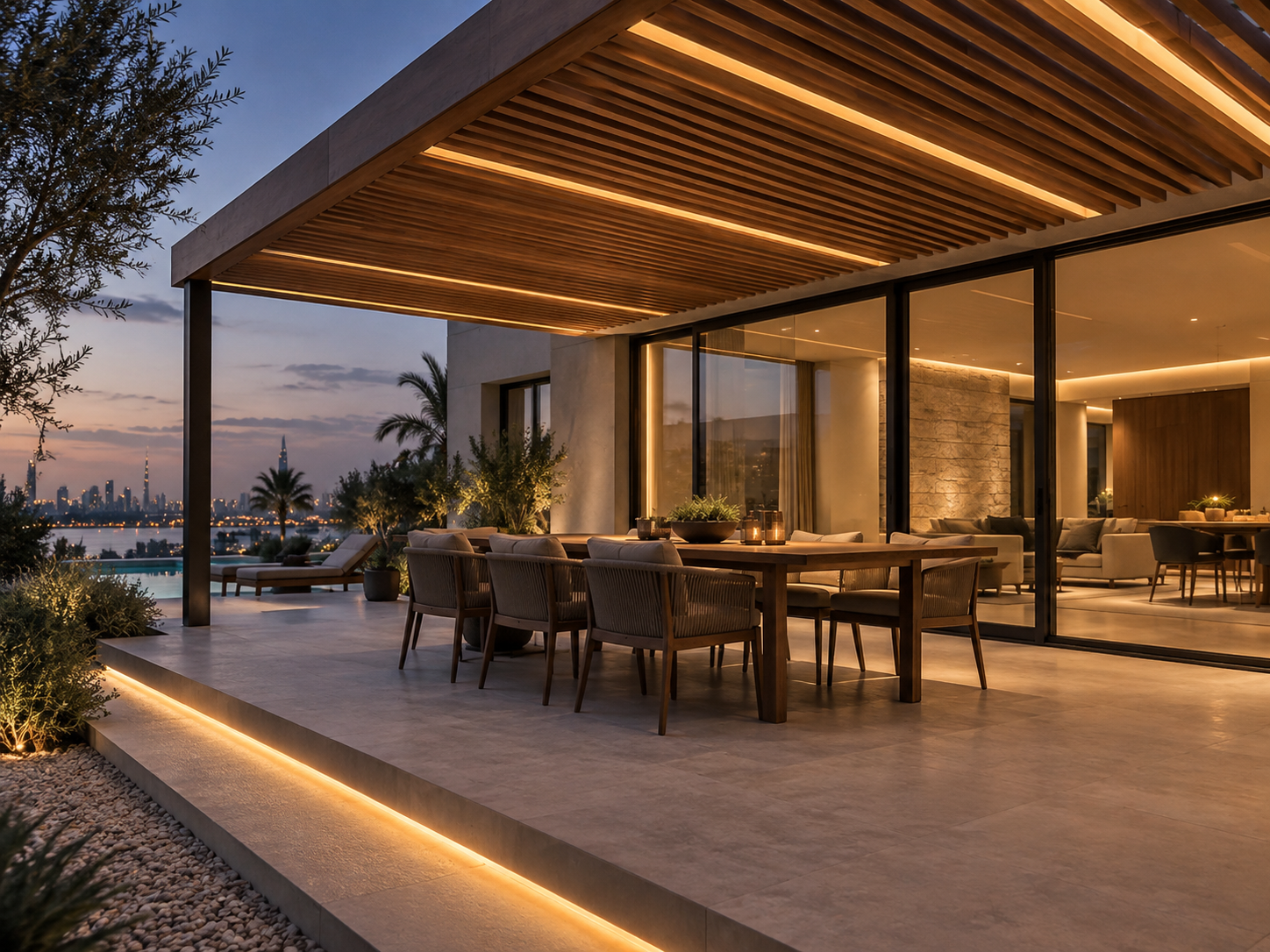Pergola dining terrace lighting