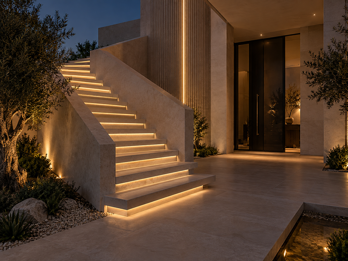 Sculptural villa steps lighting