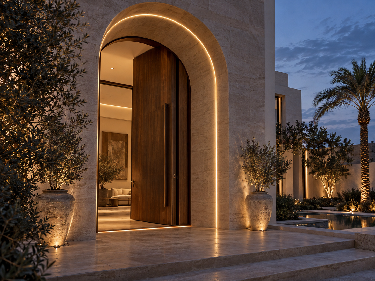 Arched villa portal lighting