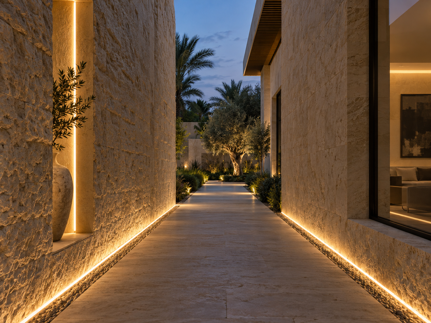 Stone villa passage lighting