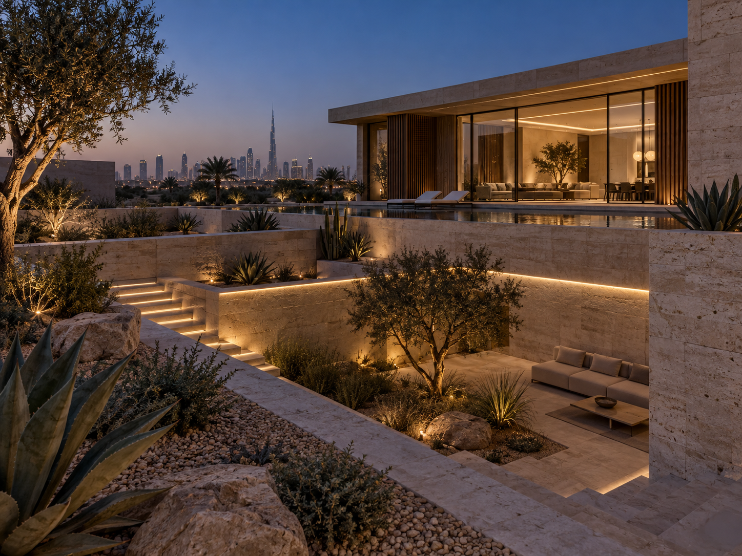 Terraced villa garden lighting
