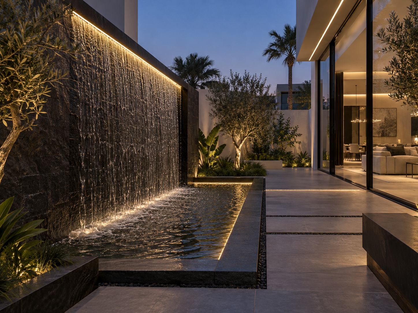 Villa water cascade lighting