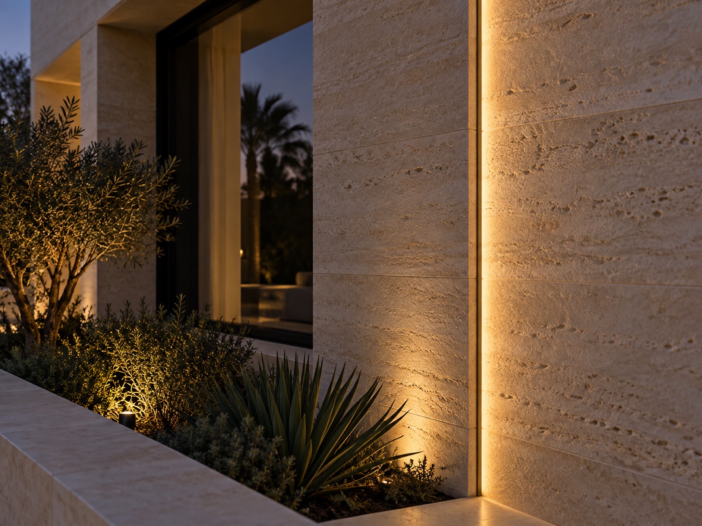 Stone facade texture lighting