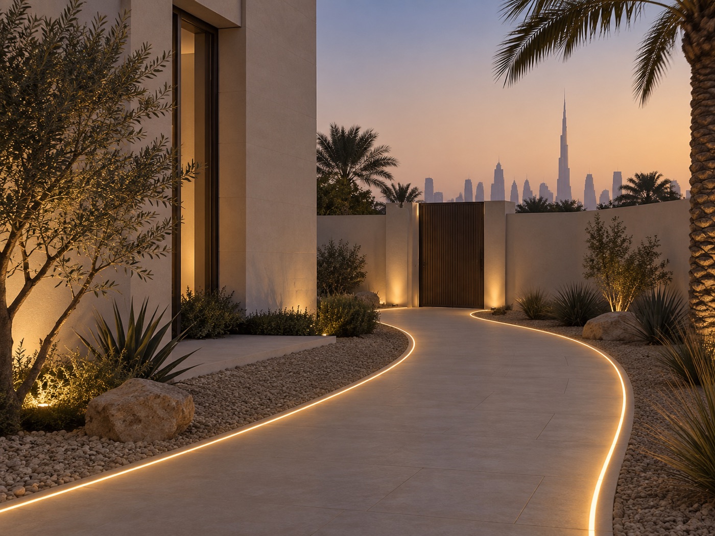 Curved villa pathway lighting