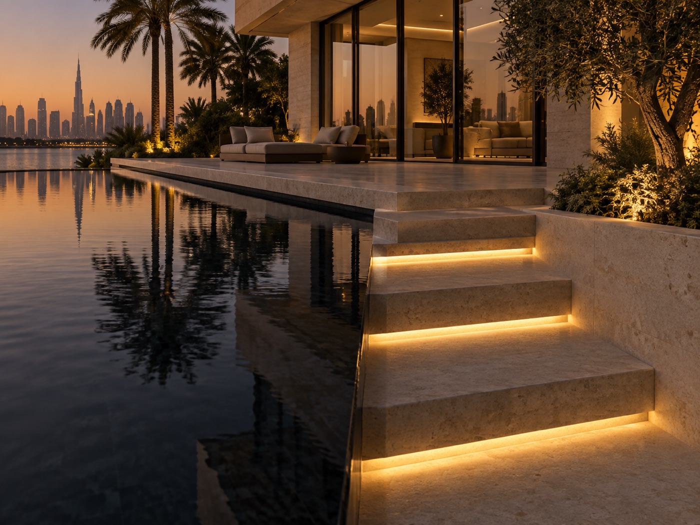 Illuminated pool steps