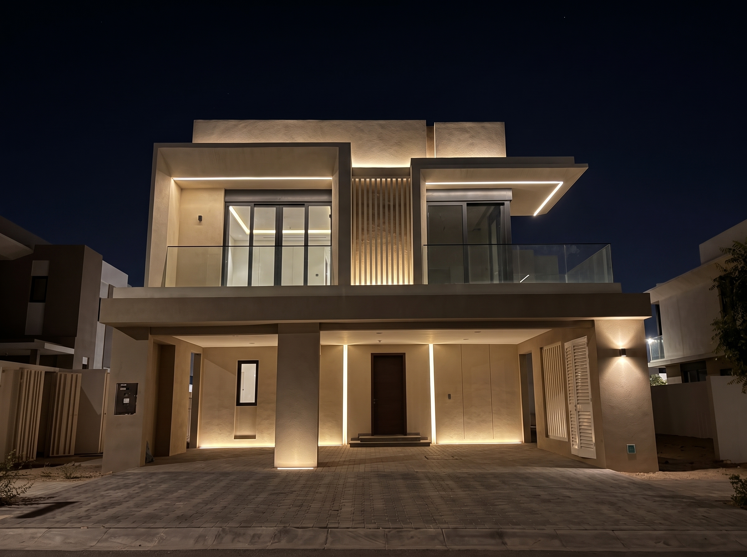 Villa facade after lighting design