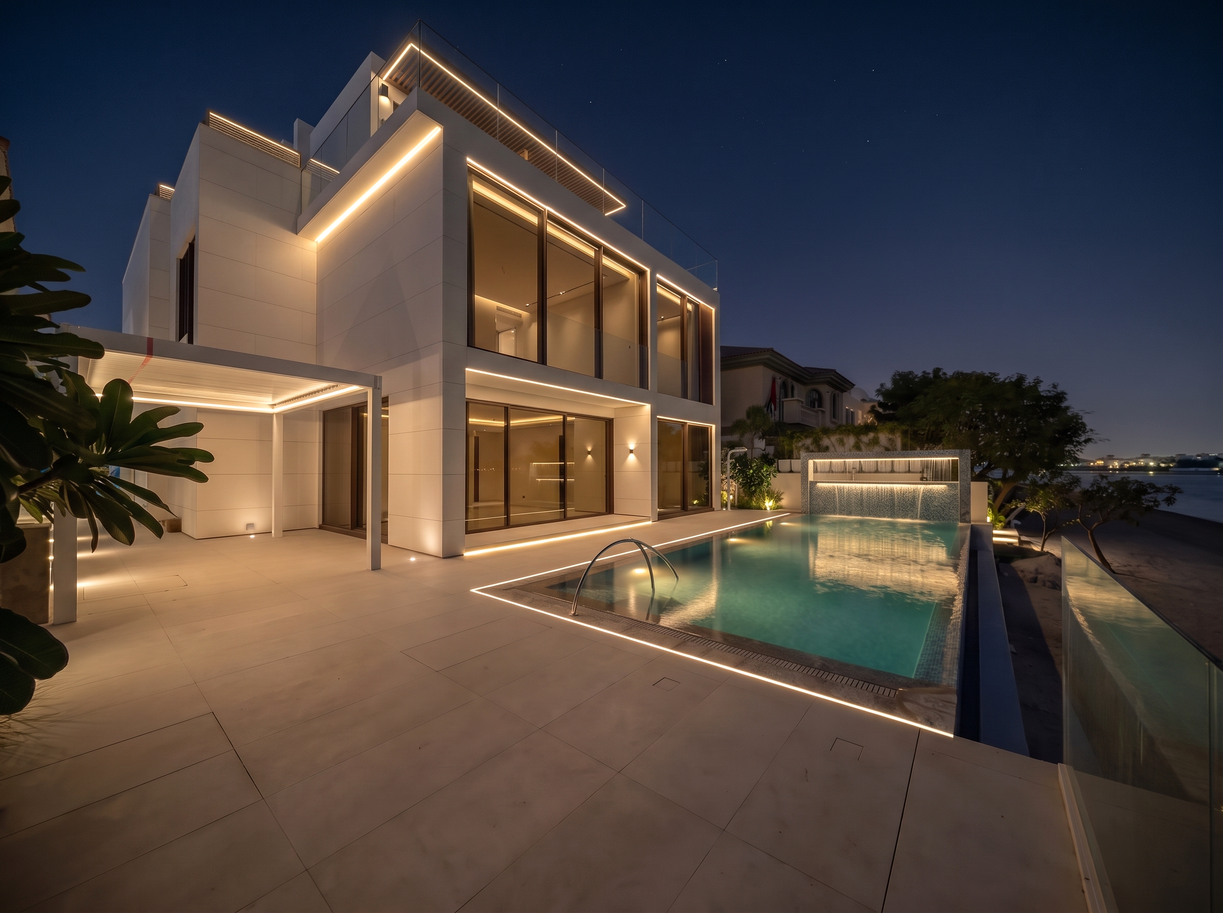 Villa pool after lighting design