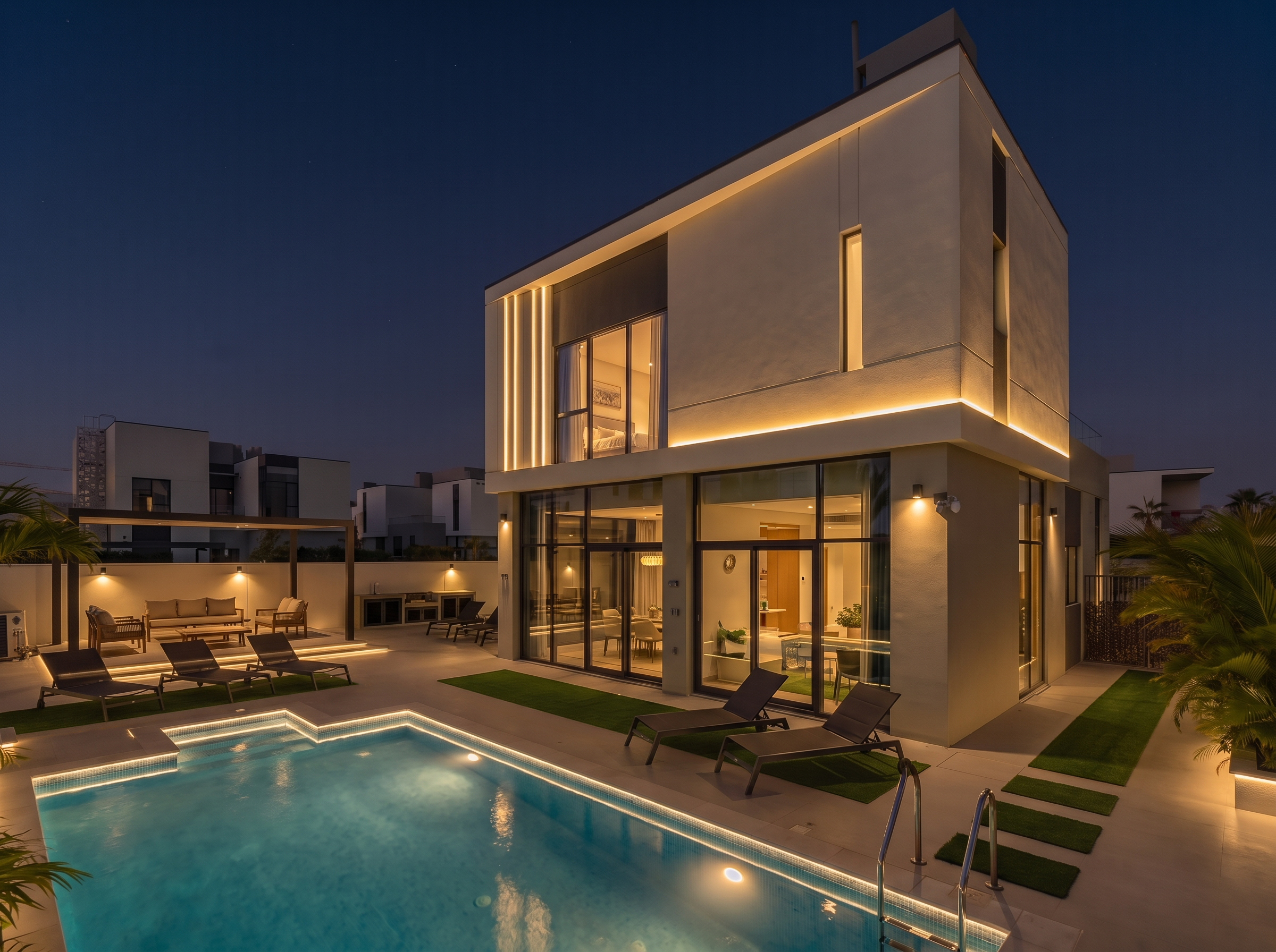 Villa garden after lighting design