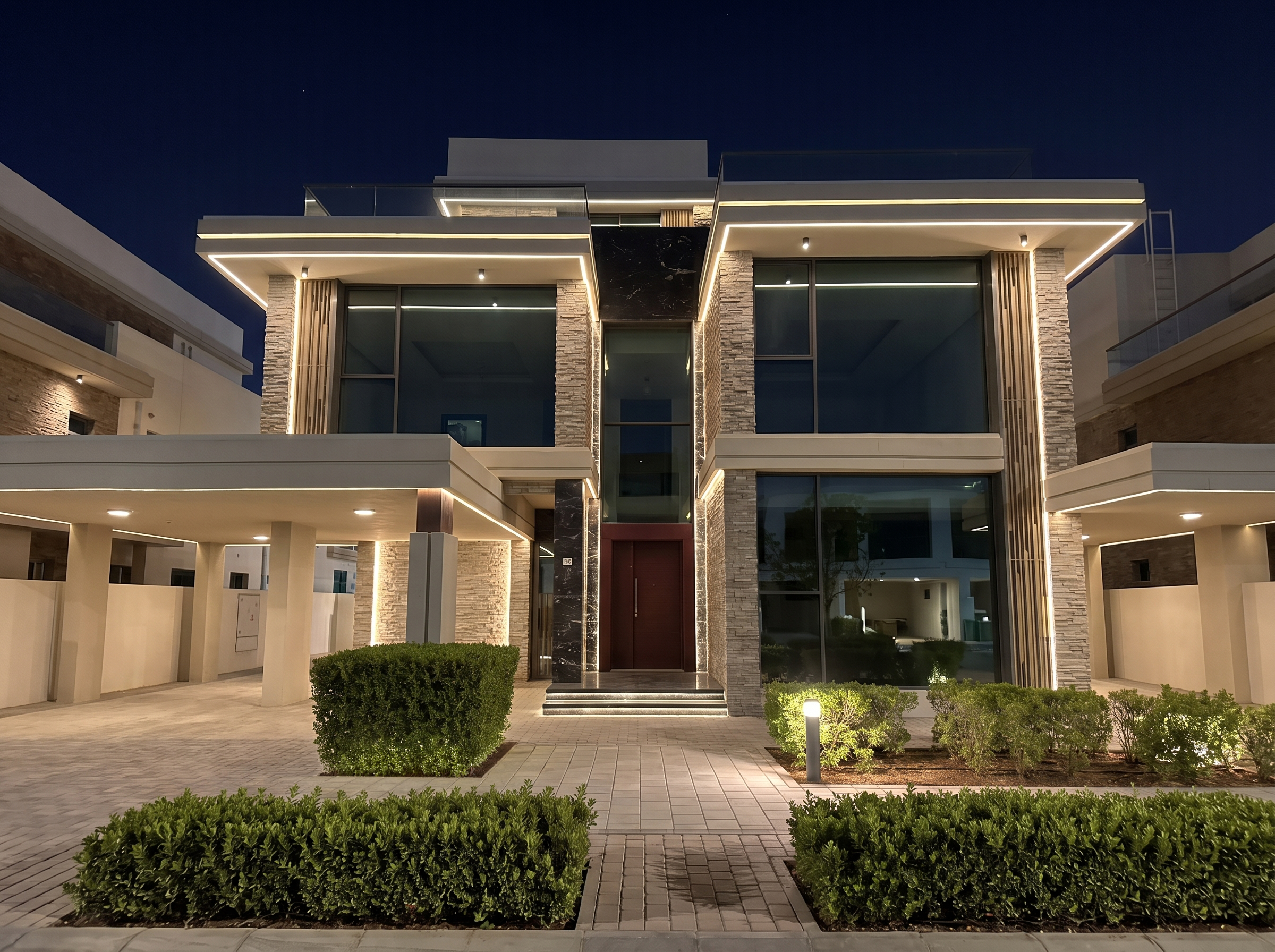 Villa facade after architectural lighting