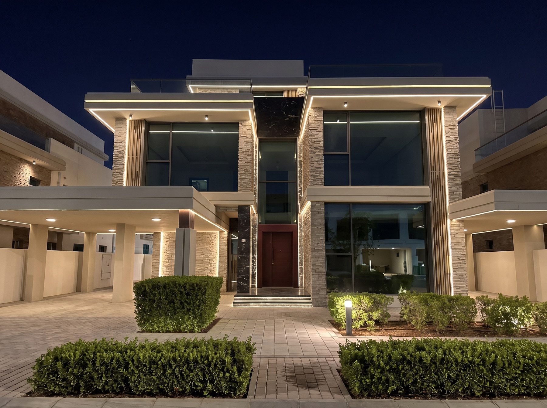 Villa facade after architectural lighting